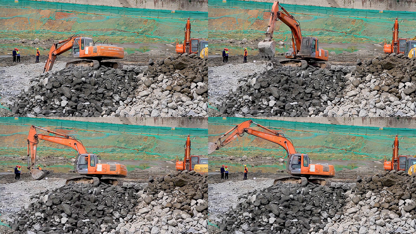 河堤建筑工地挖机工程机械土石方挖掘机施工